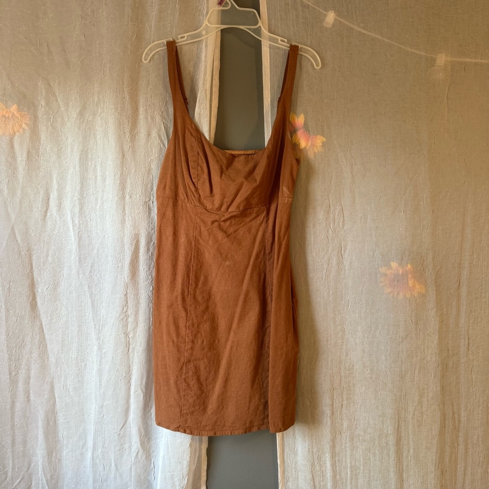 Urban Outfitters Brown Linen Shift Dress